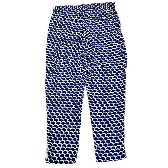 ANTHROPOLOGIE Beaded Jogger Pants Blue Motif Scallop Pattern Beaded Boho MED - Picture 2 of 6